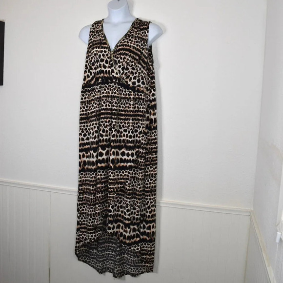 Jaclyn Smith Leopard Maxi Dress Sz XXL Plus Size Faux Wrap Animal Stretch Boho - Picture 2 of 16